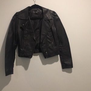 Faux leather cropped motorcycle jacket